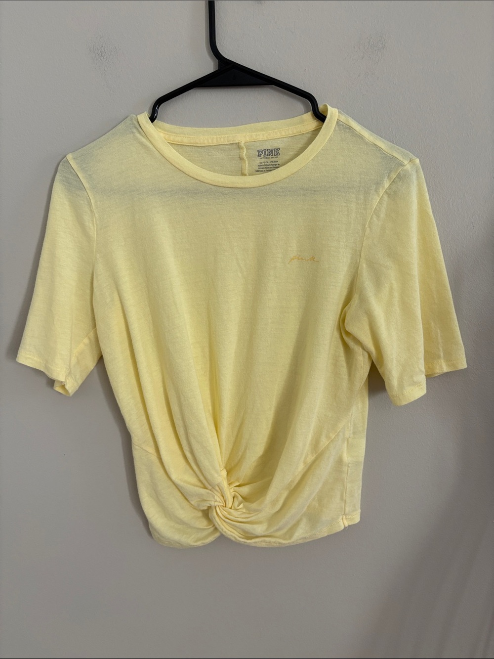 Pink Cropped T Shirt with faux Tie Waist